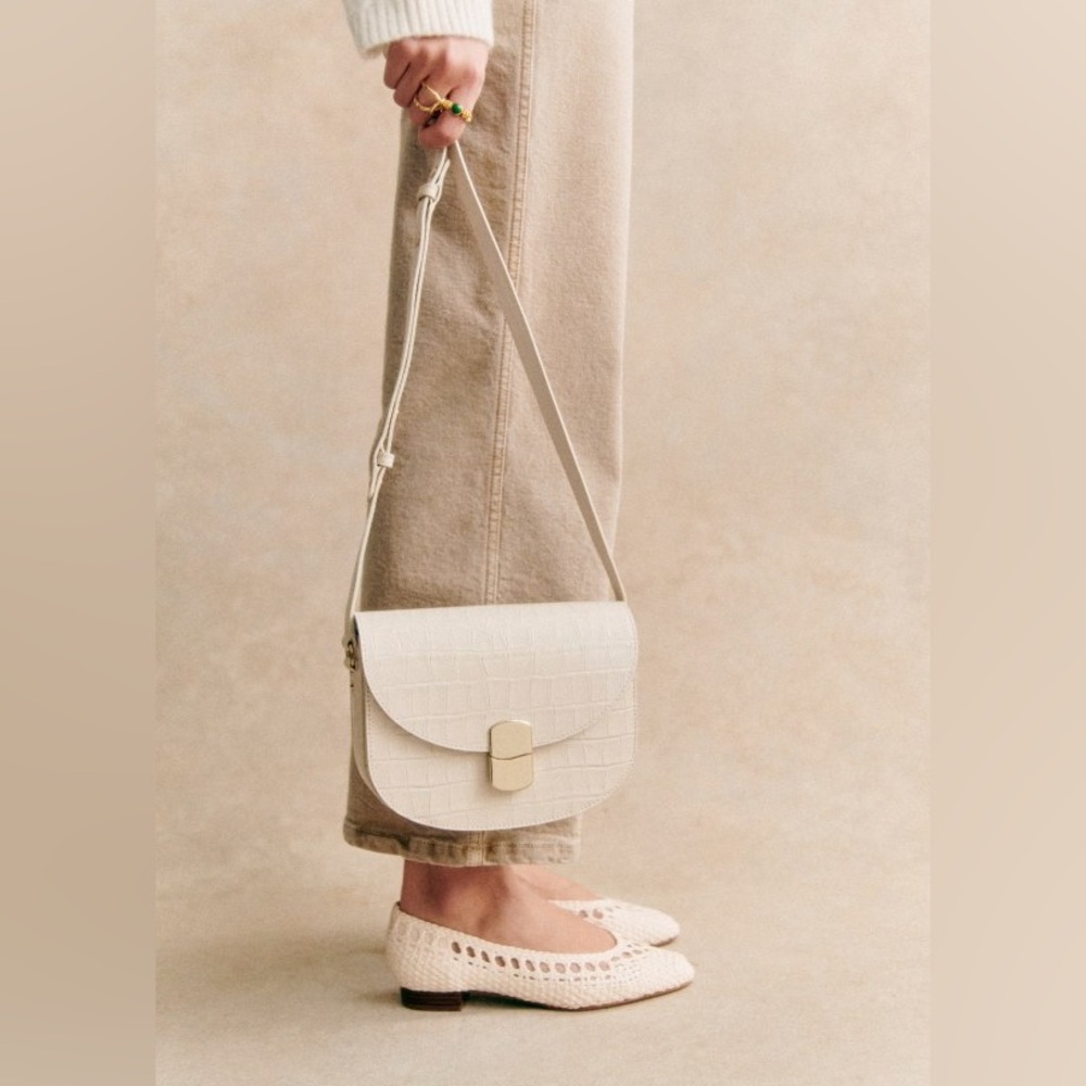 Sezane Claude Bag - Ecru Croc Print